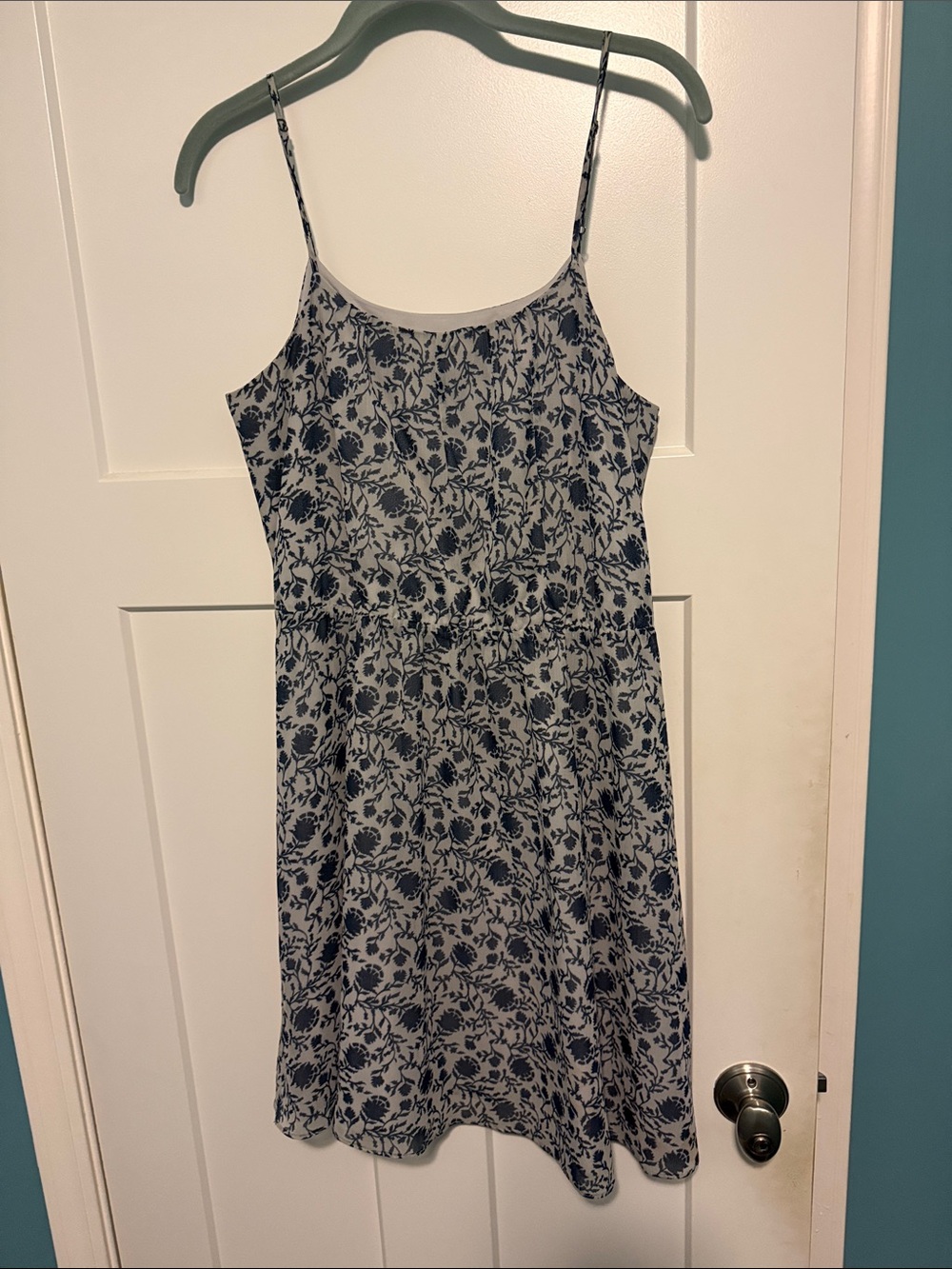 LOFT White and Navy Floral Spaghetti-Strap Dress